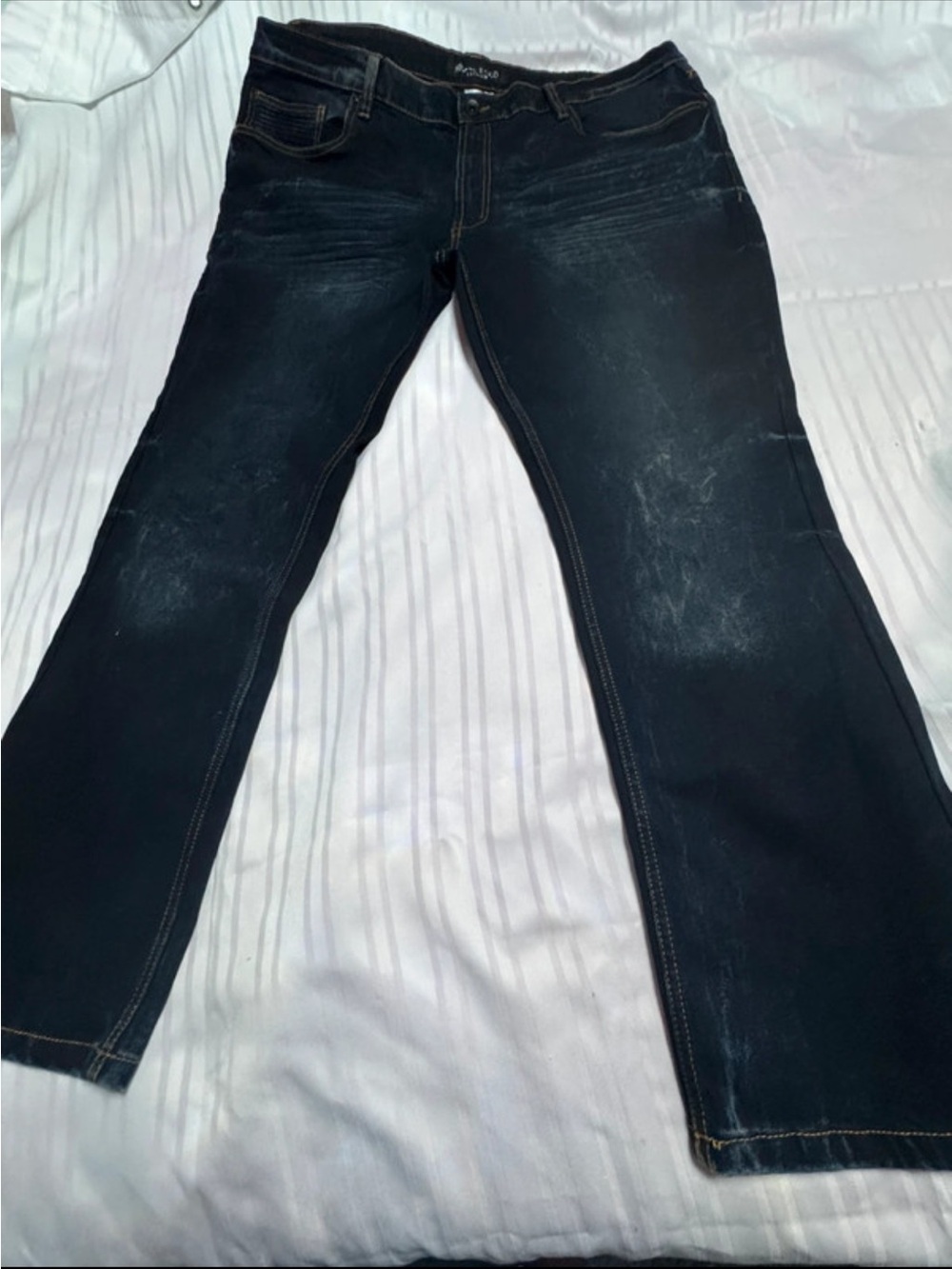 Marc Ecko Men's Bootcut Jeans in Dark Blue with Faded Accents
